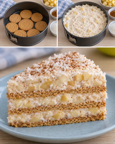 Koekjestaart zonder oven — appel, kaneel, kokos