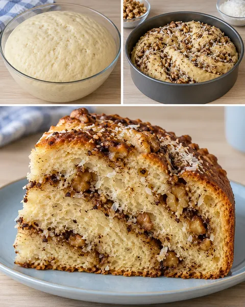 Zoete gistcake — koffie, walnoten, kokos