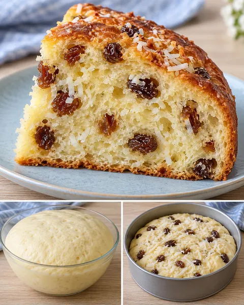 Zoete gistcake — rozijnen, vanille, kokos