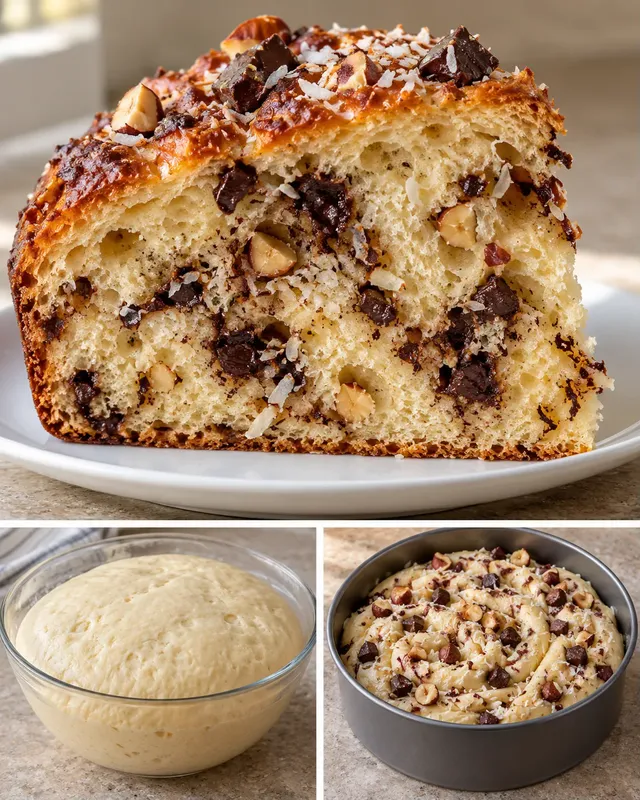 Zoete gistcake — pure chocolade, hazelnoten, kokos