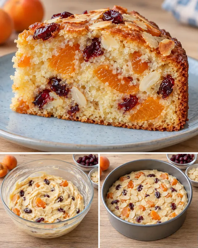 Yoghurtcake — abrikoos, amandelen, cranberry’s