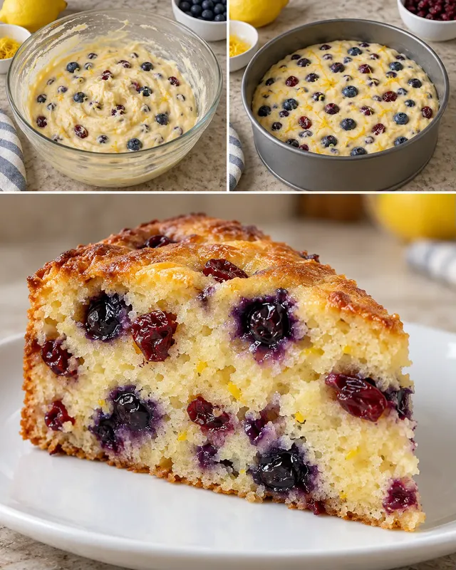 Yoghurtcake — blauwe bessen, citroen, cranberry’s