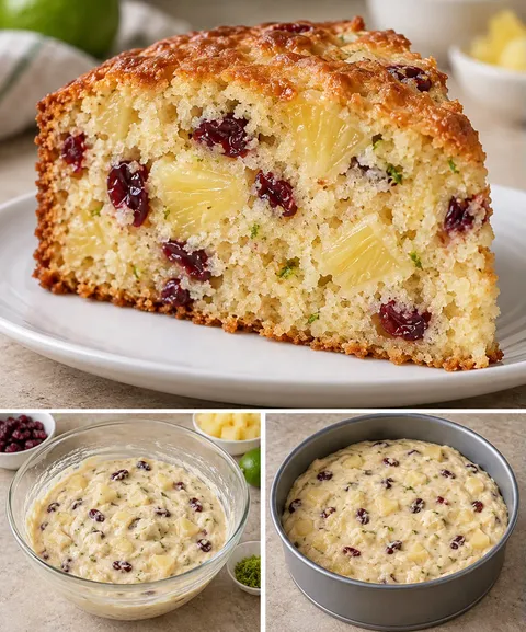 Yoghurtcake — ananas, limoen, cranberry’s