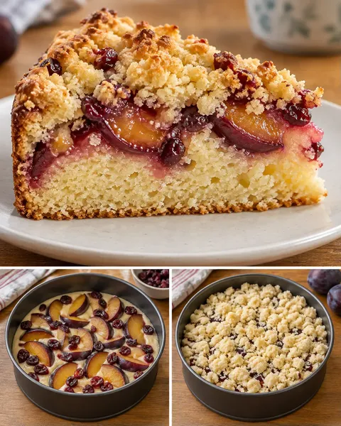 Cake met kruimeltopping — pruim, vanille, cranberry’s
