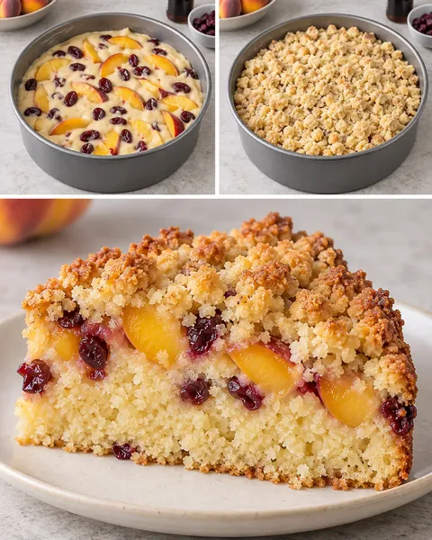 Cake met kruimeltopping — perzik, vanille, cranberry’s