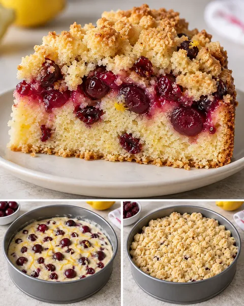 Cake met kruimeltopping — zure kersen, citroen, cranberry’s
