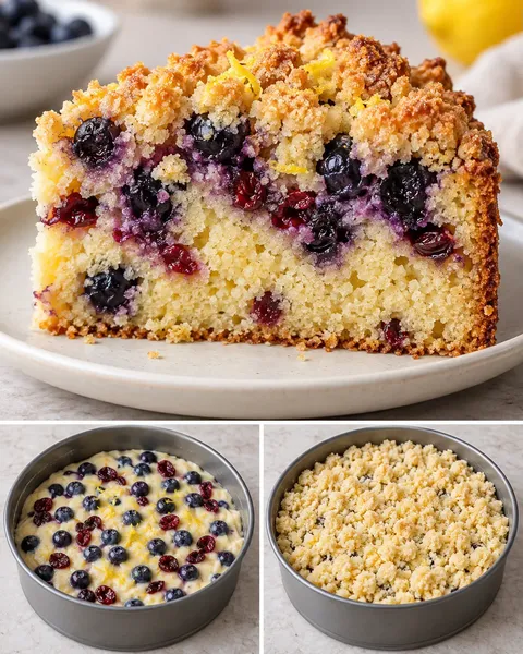 Cake met kruimeltopping — blauwe bessen, citroen, cranberry’s