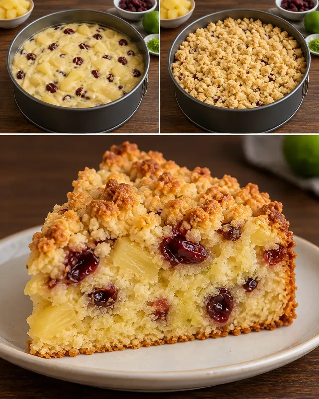 Cake met kruimeltopping — ananas, limoen, cranberry’s