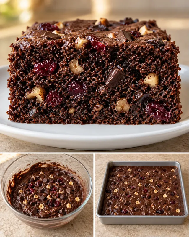 Cacaocake — pure chocolade, hazelnoten, cranberry’s