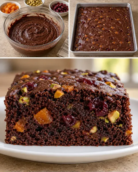 Cacaocake — gedroogde abrikozen, pistachenoten, cranberry’s