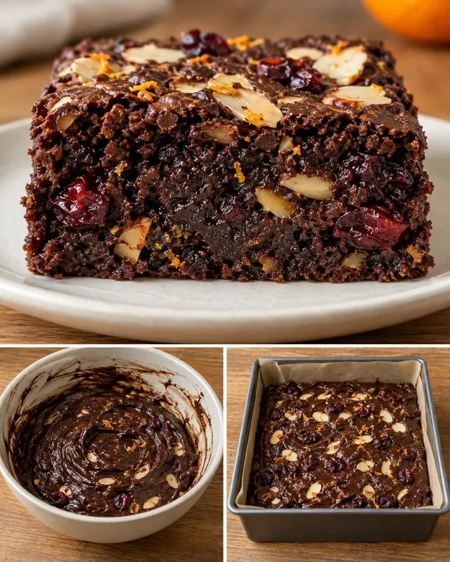 Brownie — sinaasappel, amandelen, cranberry’s