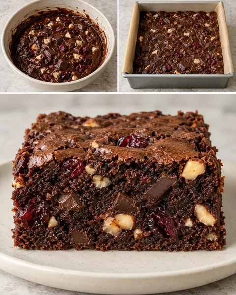 Brownie — pure chocolade, hazelnoten, cranberry’s
