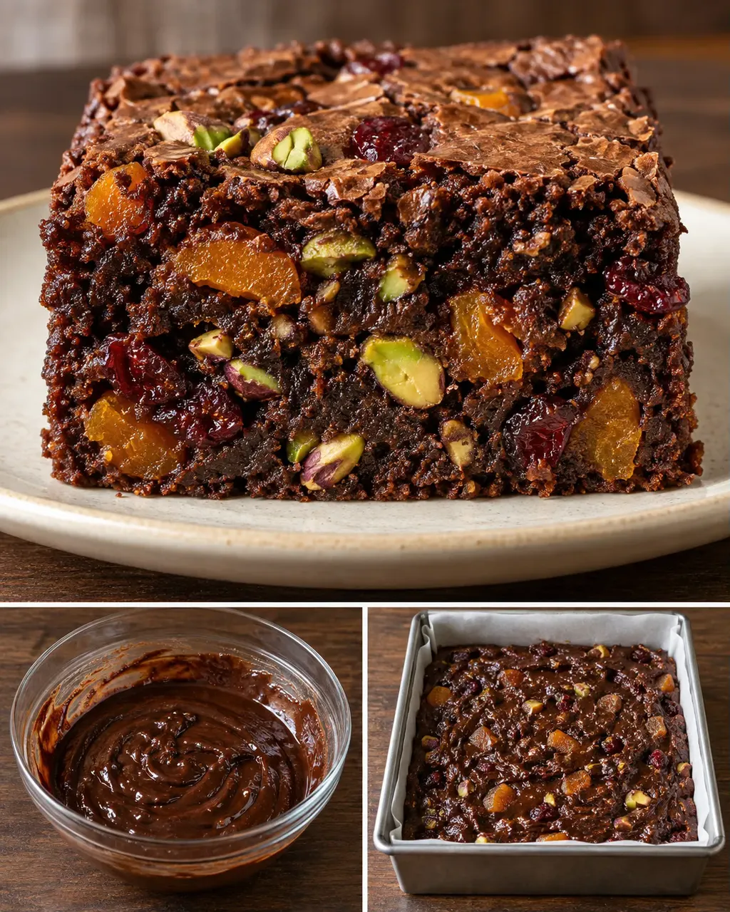 Brownie — gedroogde abrikozen, pistachenoten, cranberry’s