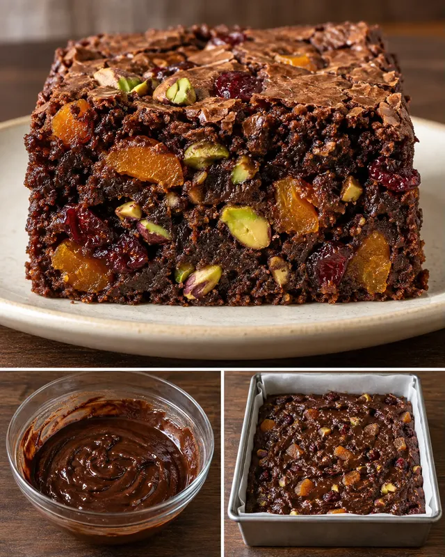 Brownie — gedroogde abrikozen, pistachenoten, cranberry’s