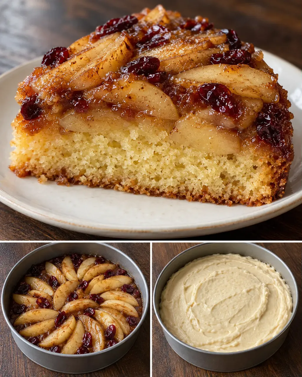 Omgekeerde fruitcake — appel, kaneel, cranberry’s