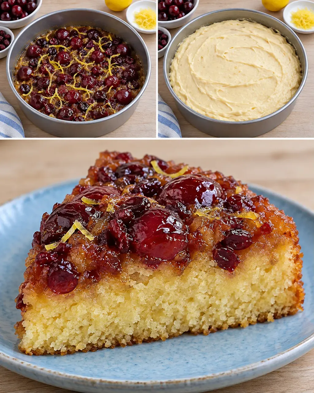 Omgekeerde fruitcake — zure kersen, citroen, cranberry’s