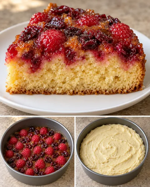Omgekeerde fruitcake — framboos, vanille, cranberry’s