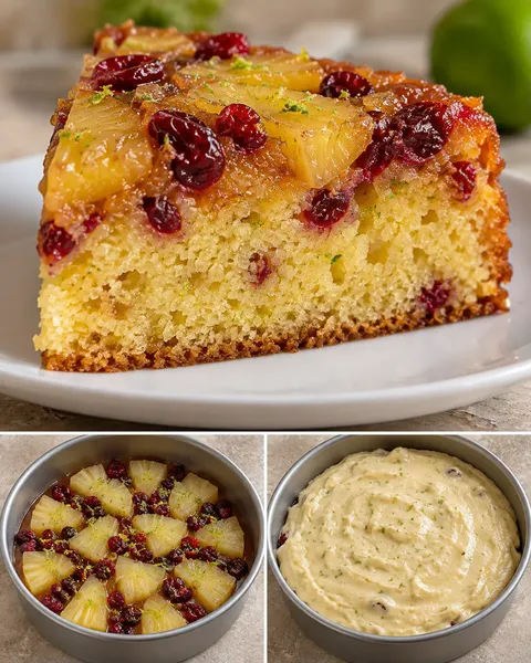 Omgekeerde fruitcake — ananas, limoen, cranberry’s