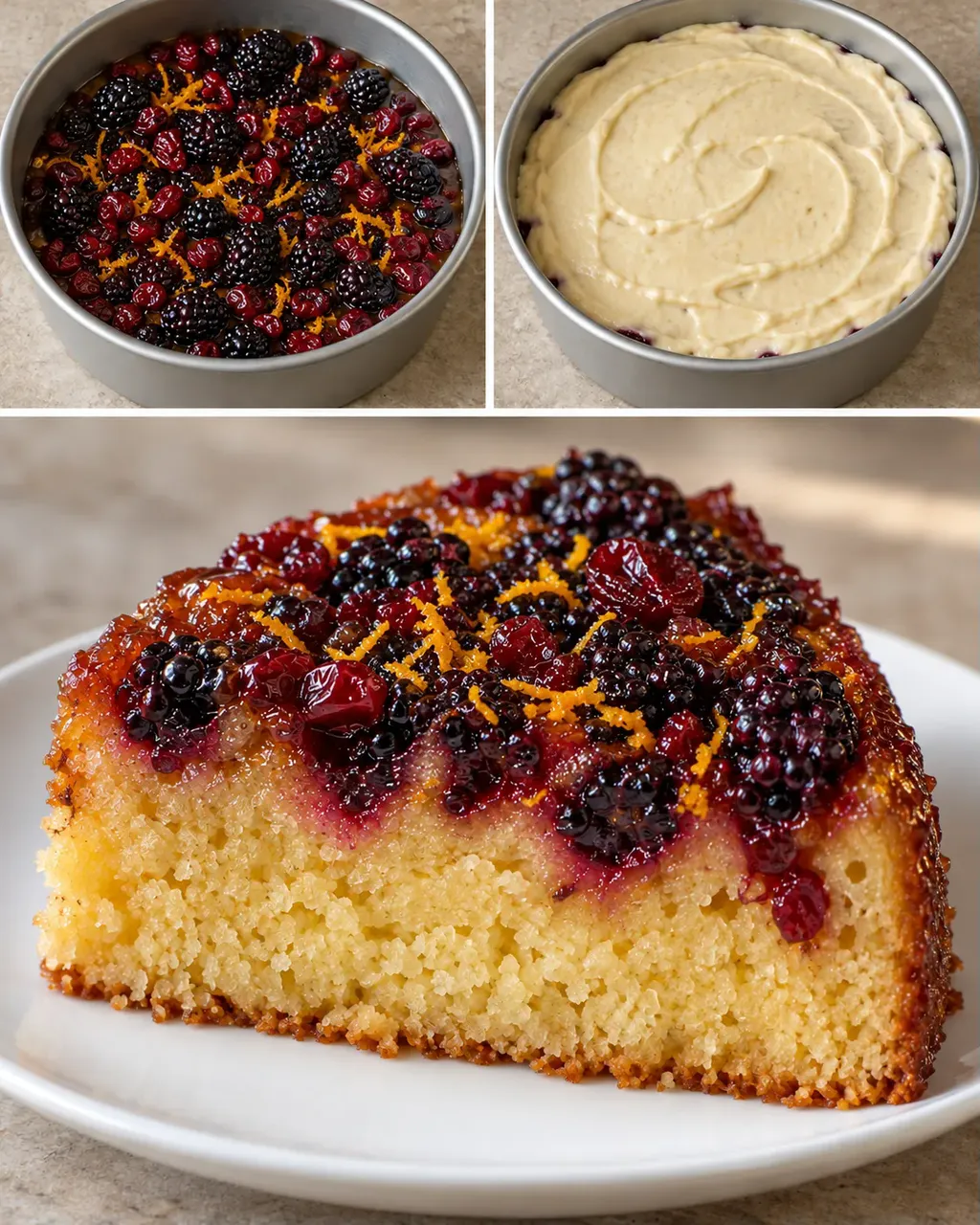Omgekeerde fruitcake — braam, sinaasappel, cranberry’s