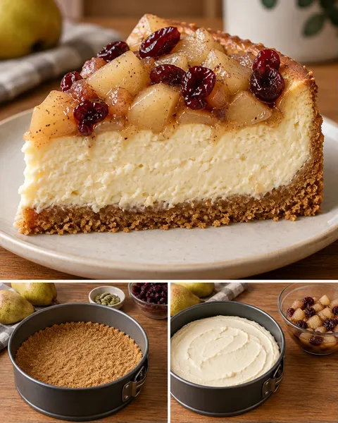 Gebakken cheesecake — peer, kardemom, cranberry’s