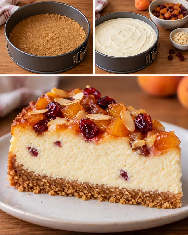 Gebakken cheesecake — abrikoos, amandelen, cranberry’s