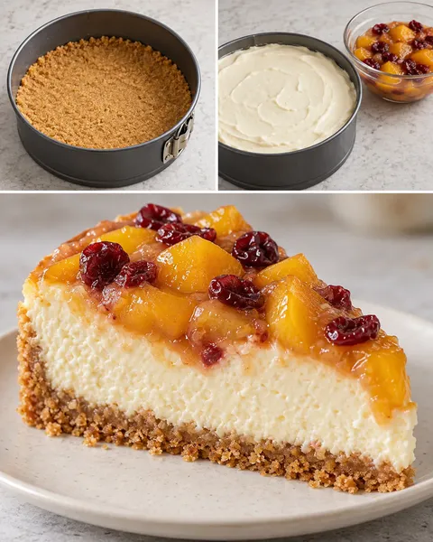 Gebakken cheesecake — perzik, vanille, cranberry’s