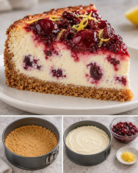 Gebakken cheesecake — zure kersen, citroen, cranberry’s