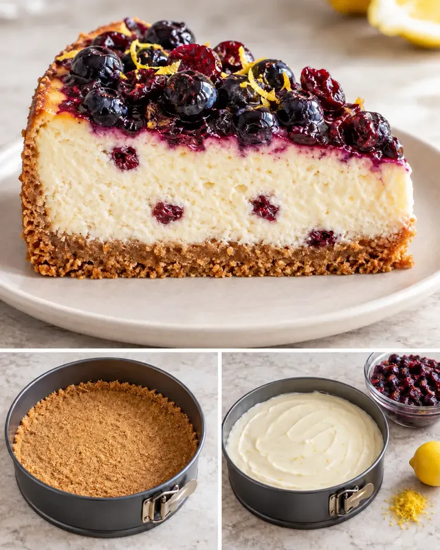 Gebakken cheesecake — blauwe bessen, citroen, cranberry’s