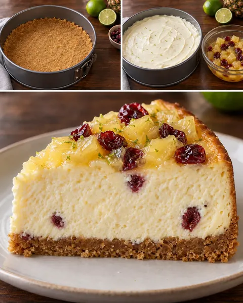Gebakken cheesecake — ananas, limoen, cranberry’s