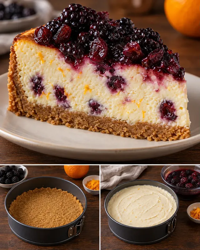 Gebakken cheesecake — braam, sinaasappel, cranberry’s