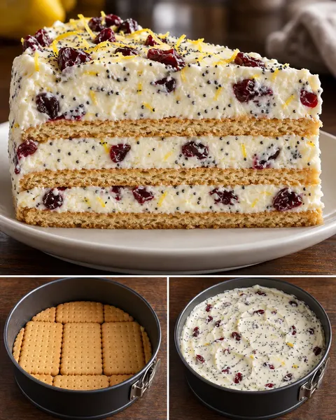 Koekjestaart zonder oven — citroen, maanzaad, cranberry’s