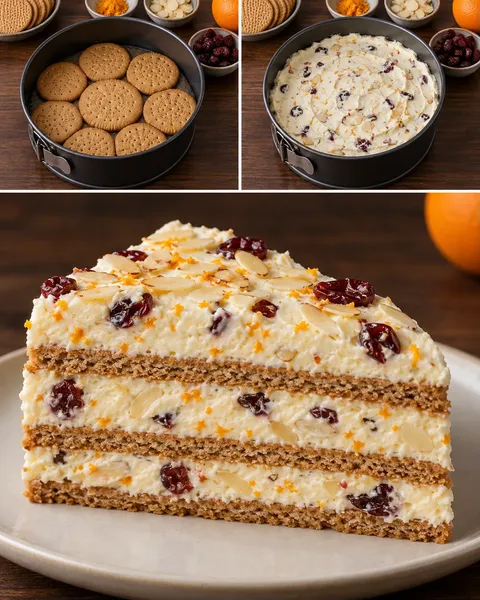 Koekjestaart zonder oven — sinaasappel, amandelen, cranberry’s