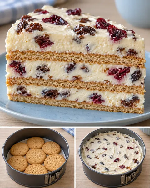 Koekjestaart zonder oven — rozijnen, vanille, cranberry’s