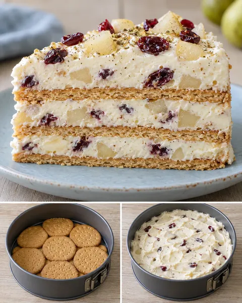Koekjestaart zonder oven — peer, kardemom, cranberry’s