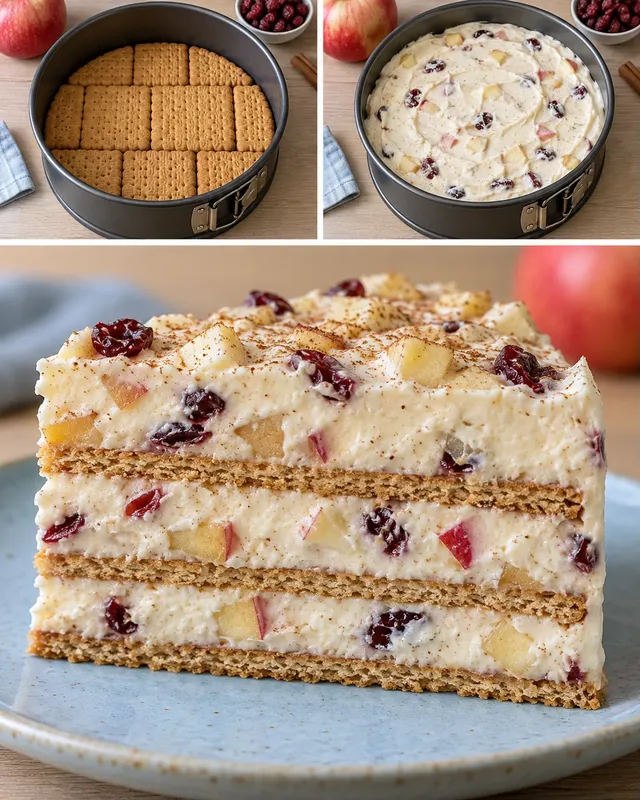 Koekjestaart zonder oven — appel, kaneel, cranberry’s