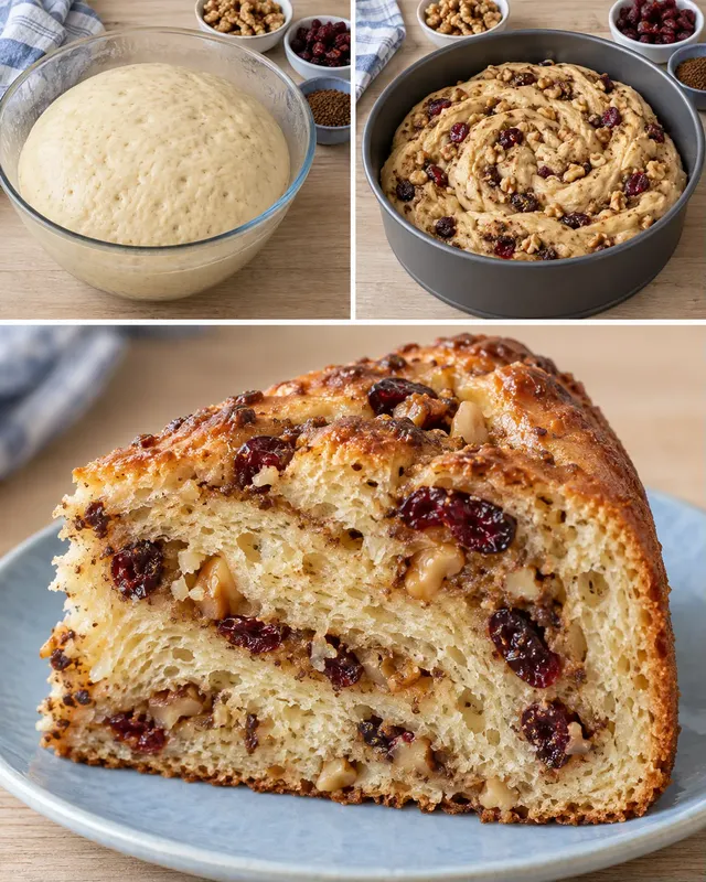 Zoete gistcake — koffie, walnoten, cranberry’s
