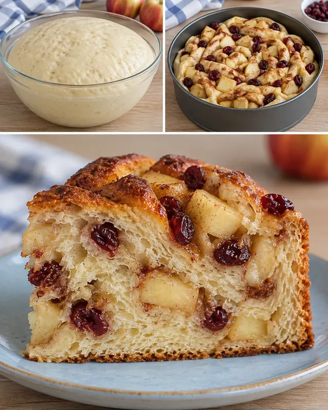 Zoete gistcake — appel, kaneel, cranberry’s