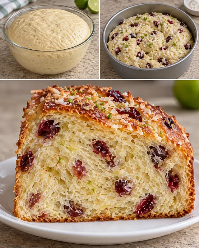 Zoete gistcake — kokos, limoen, cranberry’s