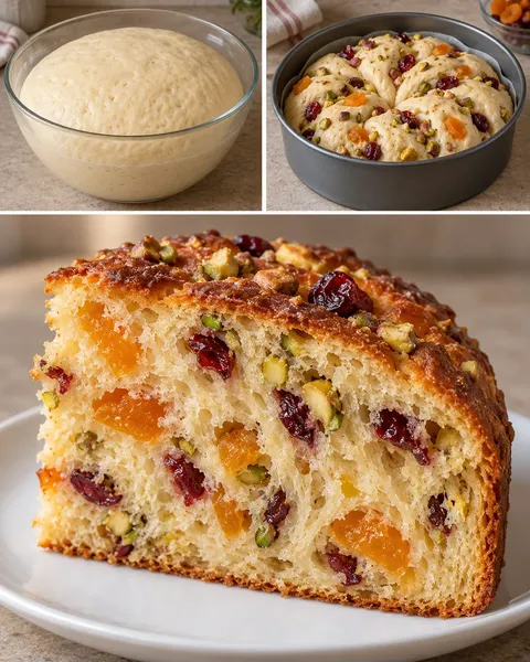 Zoete gistcake — gedroogde abrikozen, pistachenoten, cranberry’s