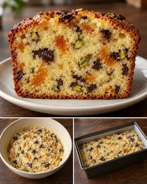 Botercake — gedroogde abrikozen, pistachenoten, pure chocolade