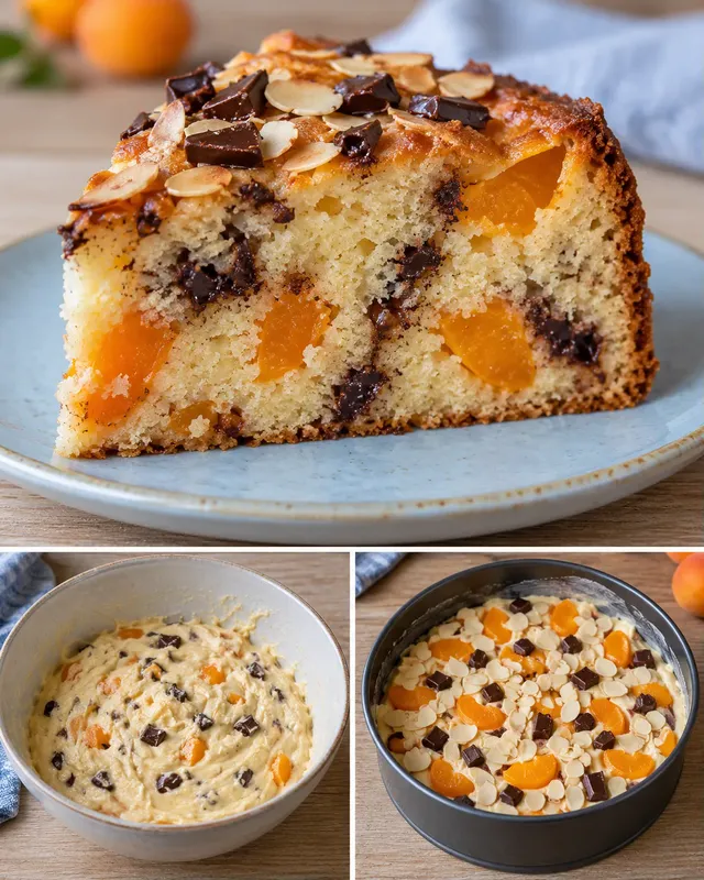 Yoghurtcake — abrikoos, amandelen, pure chocolade