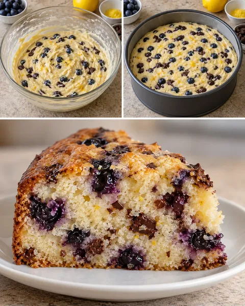 Yoghurtcake — blauwe bessen, citroen, pure chocolade