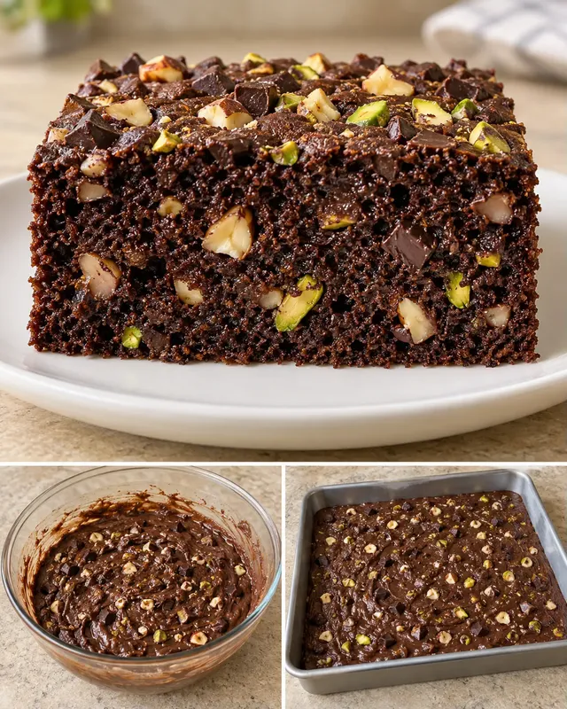 Cacaocake — pure chocolade, hazelnoten, pistachenoten