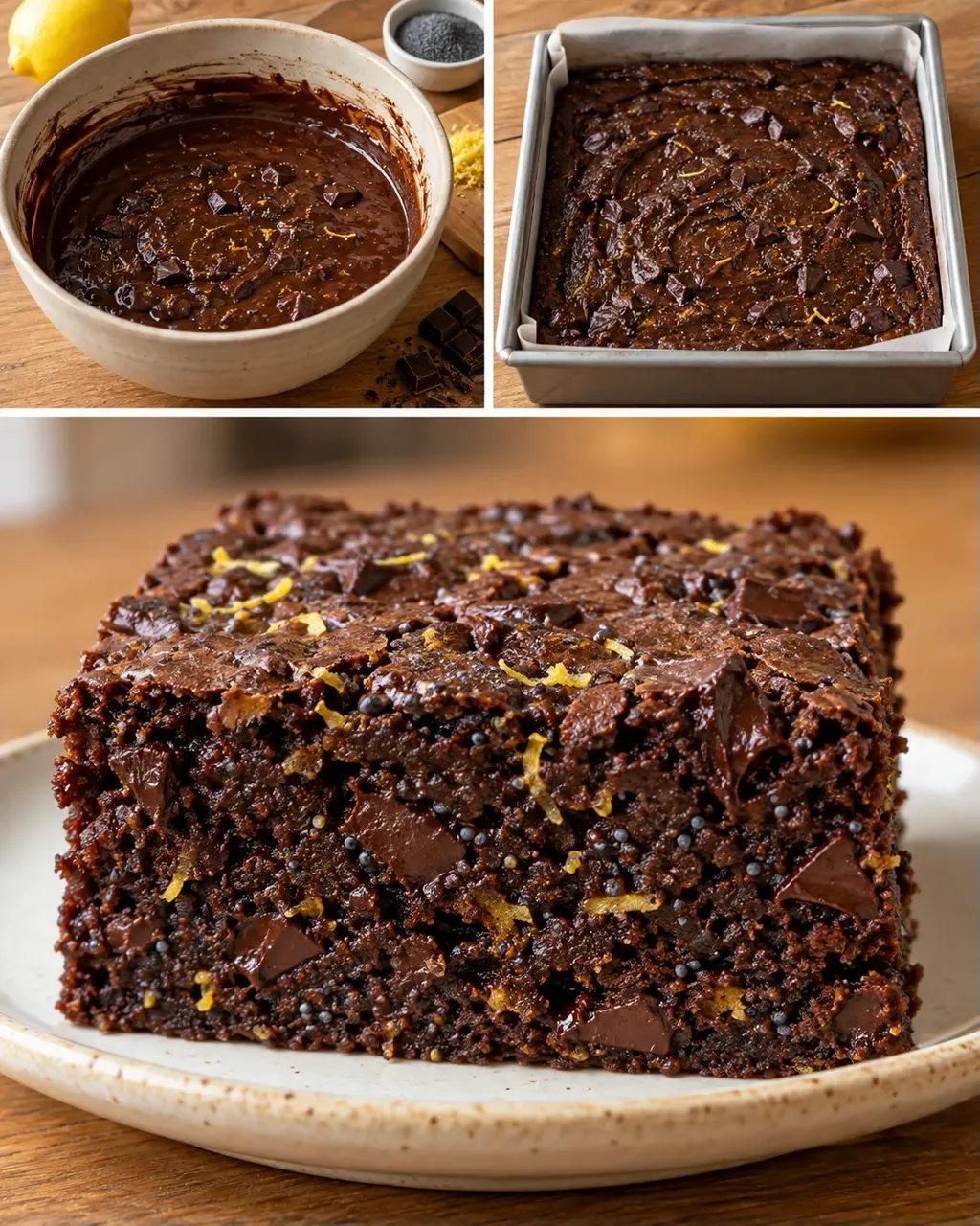 Brownie — citroen, maanzaad, pure chocolade