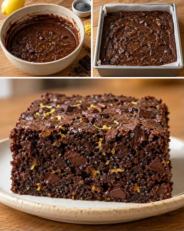 Brownie — citroen, maanzaad, pure chocolade