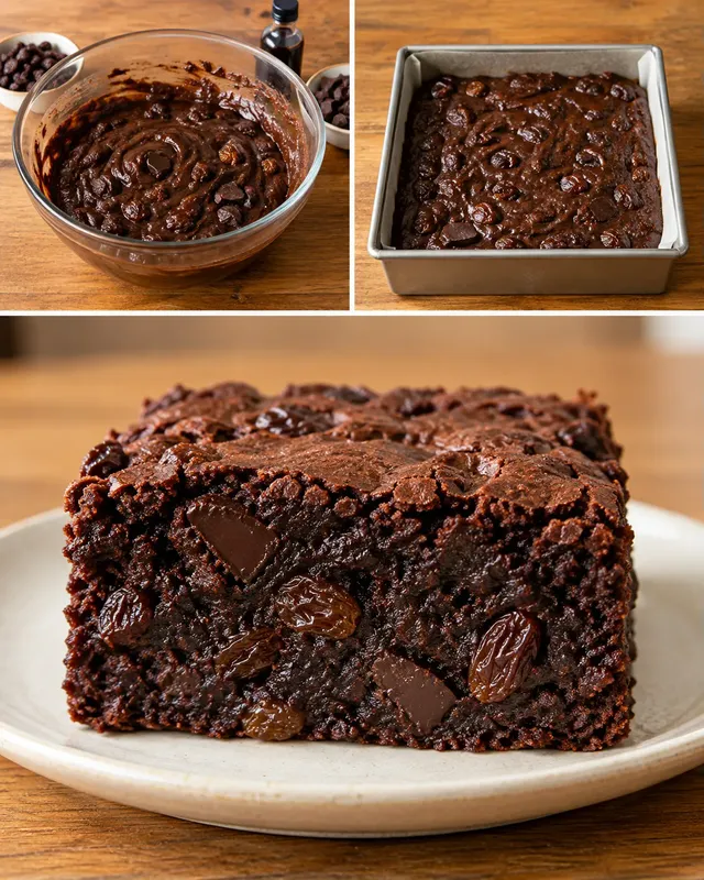 Brownie — rozijnen, vanille, pure chocolade