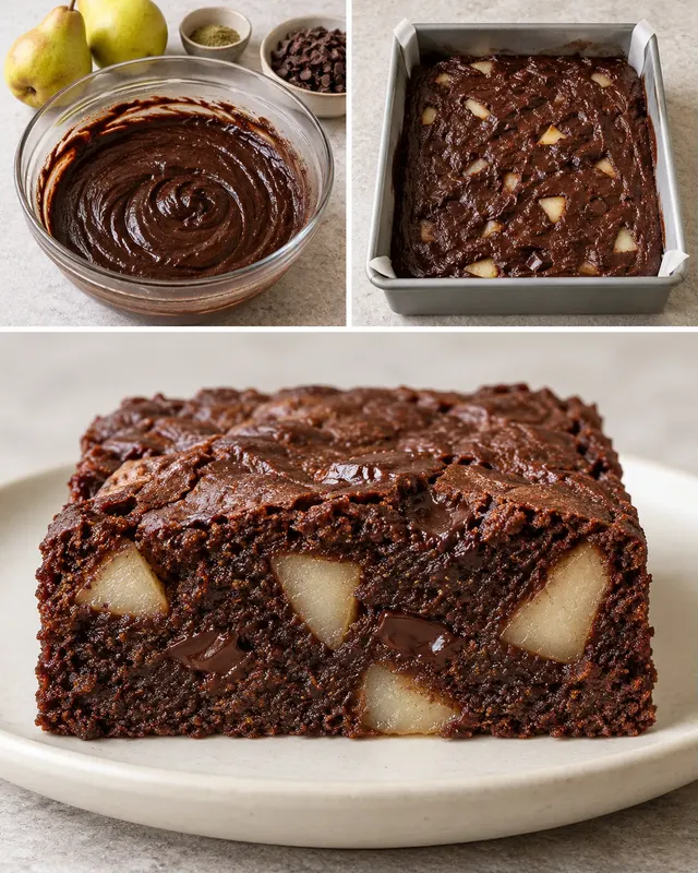 Brownie — peer, kardemom, pure chocolade