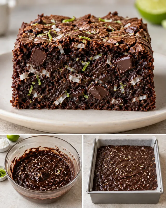 Brownie — kokos, limoen, pure chocolade