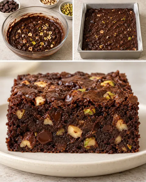 Brownie — pure chocolade, hazelnoten, pistachenoten