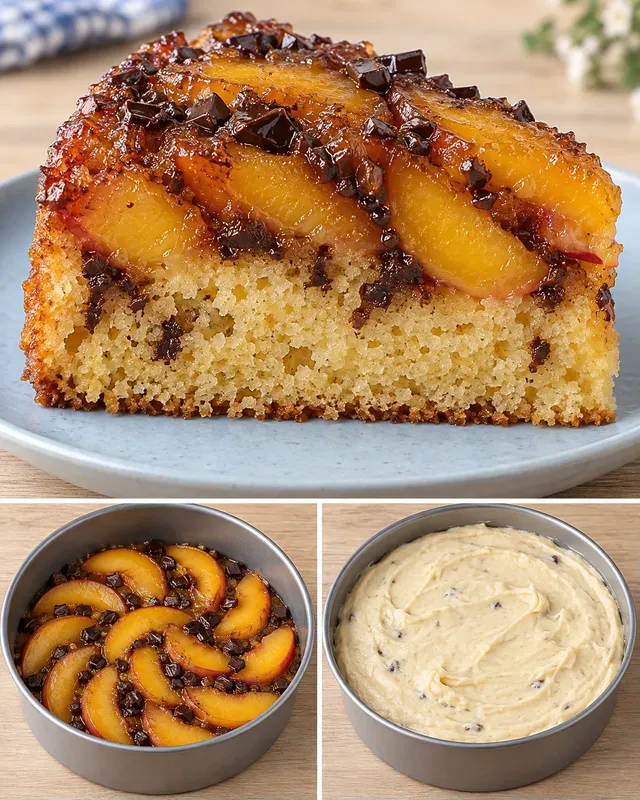 Omgekeerde fruitcake — perzik, vanille, pure chocolade